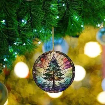 Рождественское украшение, окрашенное акриловое, подвесное украшение на рождественскую елку, круглое, праздничное украшение для каминного окна A