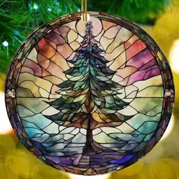 Рождественское украшение, окрашенное акриловое, рождественское елочное подвесное украшение, круглое, праздничное украшение для дерева