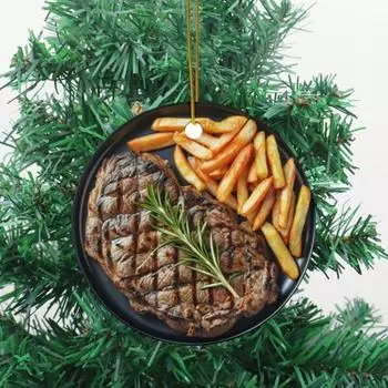 Рождественское украшение пицца еда подвесное украшение акриловая пицца/стейк/колбаса/макароны рождественская елка украшение для праздничной елки автомобиль декор