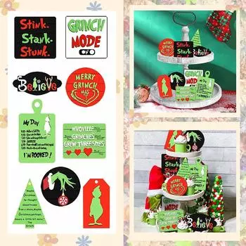 Рождественское украшение подноса с мультяшным плоским принтом, многослойный поднос, набор деревянных украшений, украшение для вечеринки One Size