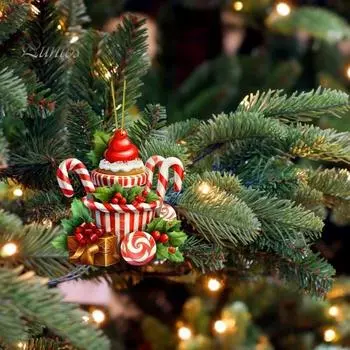 Рождественское украшение подвесное украшение в виде леденца на палочке кекс десерт акриловая подвеска для рождественской елки двери окна декор красный