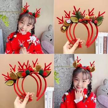 Рождественское украшение, повязка на голову с рогами, повязка на голову с рогом эльфа и оленя, повязка для волос, Рождественская повязка на голову, женская