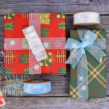 Рождественское украшение с серебряной пудрой, снежинка, марля, шифон, рождественская подарочная коробка, упаковка, синяя лента, материал для заколки для волос ручной работы синий