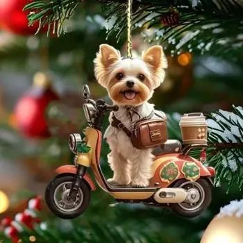 Рождественское украшение щенок езда на мотоцикле акриловый кулон рождественская елка подвесное украшение для праздничного дома автомобиль декор Dog