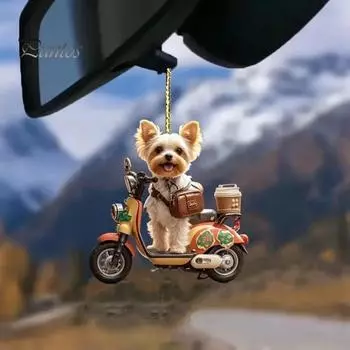 Рождественское украшение щенок езда на мотоцикле акриловый кулон рождественская елка подвесное украшение для праздничного дома автомобиль декор Dog