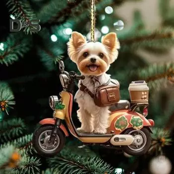 Рождественское украшение щенок езда на мотоцикле акриловый кулон рождественская елка подвесное украшение для праздничного дома автомобиль декор Dog