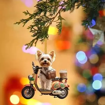 Рождественское украшение Щенок на мотоцикле Акриловая подвеска Рождественская елка Подвесное украшение для