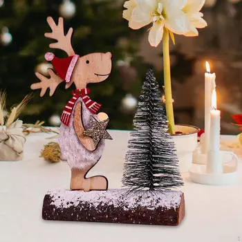 Рождественское украшение стола Деревянные центральные элементы из оленьего дерева Зимняя деревенская кухня White Cloth