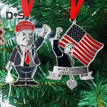 Рождественское украшение Трампа, металлический мультяшный кулон Трампа, патриотическое украшение на рождественскую елку, брелок, кулон в подарок для сторонников A