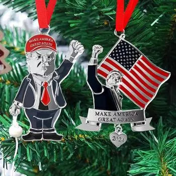 Рождественское украшение Трампа, металлический мультяшный кулон Трампа, патриотическое украшение на рождественскую елку, брелок, кулон в подарок для сторонников A