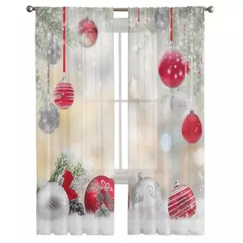 Рождественское украшение в виде колокольчика, снежинка, подарок, шифоновые прозрачные шторы для гостиной, спальни, украшение, оконная вуаль, тюлевая занавеска W135 x H115cm x1
