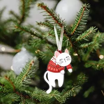 Рождественское украшение в виде кошки 2D Акриловое подвесное украшение в виде кошки Украшение в виде кошки с лентой