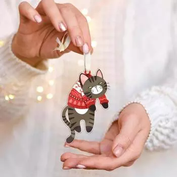 Рождественское украшение в виде кошки, 2D акриловое украшение для подвески в виде кошки, украшение в виде свитера с лентой для рождественской елки, подарок любителям кошек J
