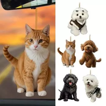 Рождественское украшение в виде собаки, 2D акриловое украшение в виде щенка, подвесное украшение на рождественскую елку, украшение для салона автомобиля, зеркало заднего вида, подарок для любителя собак A