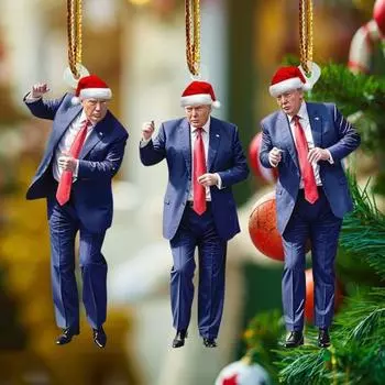 Рождественское украшение в виде Трампа, шапка Санты, танцующий кулон Трампа, 2D акриловое подвесное украшение для украшения елки, подарок сторонникам