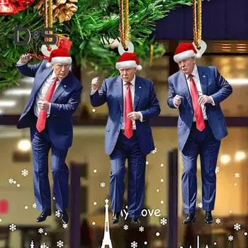 Рождественское украшение в виде Трампа, шапка Санты, танцующий кулон Трампа, 2D акриловое подвесное украшение для украшения елки, подарок сторонникам A