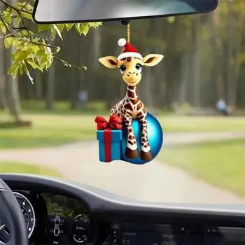 Рождественское украшение в виде жирафа, акриловая милая подвеска в виде животного, мультяшный жираф, подвесное украшение для дерева, автомобиля, подарок любителям животных 1pc