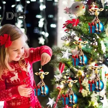 Рождественское украшение в виде жирафа, акриловая милая подвеска в виде животного, мультяшный жираф, подвесное украшение для дерева, автомобиля, подарок любителям животных 1pc