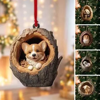 Рождественское украшение в виде животного 2D, плоская акриловая подвеска в виде лесного животного, рождественская елка, подвесное украшение, рюкзак, подарок для любителей животных F