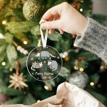 Рождественское украшение в виде животного, 2D, плоское акриловое украшение, мультяшная шапка Санты, подвесное украшение в виде животного для каминной полки рождественской елки D