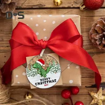 Рождественское украшение в виде животного, 2D, плоское акриловое украшение, мультяшная шапка Санты, подвесное украшение в виде животного для каминной полки рождественской елки J