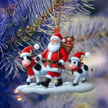 Рождественское украшение в виде животного, 2D, плоское акриловое украшение на рождественскую елку, мультяшный осьминог/белка, подвесные украшения для домашнего декора на рождественскую елку E