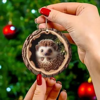 Рождественское украшение в виде животного, деревенское 2D акриловое подвесное украшение, круглое украшение в виде лесного животного для праздничного декора на елку, подарок любителям животных Owl