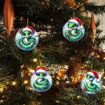 Рождественское украшение в виде змеи, плоская 2D акриловая мультяшная подвеска в виде змеи, праздничная шапка Санты, украшение в виде змеи для украшения каминной полки на дверь и елку H