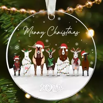 Рождественское украшение Yousheng Animal, 2D, плоское акриловое украшение, мультяшная шапка Санты, подвесное украшение для камина на рождественскую елку B