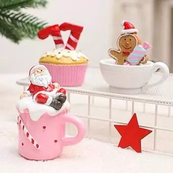 Рождественское украшение Yousheng, мини-кружка для кофе с искусственными взбитыми сливками, настольная фигурка Санты и снеговика из смолы для домашних вечеринок