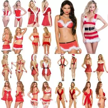 Рождественское женское нижнее белье Сексуальное кружевное красное платье-бэбидолл Комплект для сна Костюм Red Socks