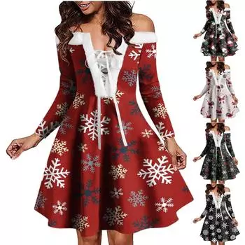 Рождественское женское винтажное пушистое платье с длинными рукавами, праздничный костюм, коктейльное платье M