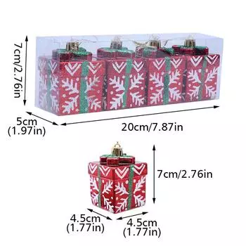 Рождество 2025 Пластиковые Фестивальные Украшения Мини Подарочная Коробка Домашний Декор для Вечеринки Подвесные Подвески Стереоскопические 4шт/Коробка