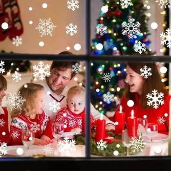 Рождество 37шт блестящая снежинка цепляется оконная пленка стеклянная наклейка статическая наклейка
