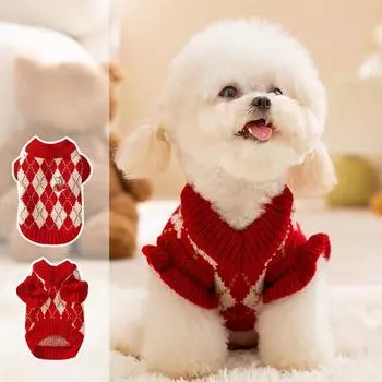 Рождество Хэллоуин Алмазная вышивка Вишневый свитер Одежда для домашних животных XS красный