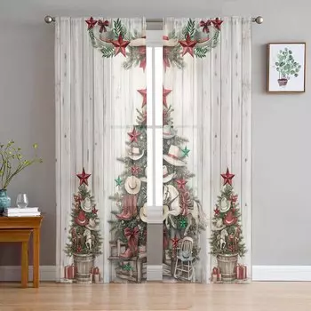 Рождество и зима на западе шторы для гостиной спальни украшения дома окна вуаль тюль занавески драпировки W135 x H114cm