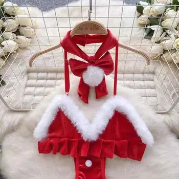 Рождество Китайский Новый год красное сексуальное нижнее белье женское плюшевое полое соблазнение сексуальная униформа дизайн чистое желание подтяжки плюш M