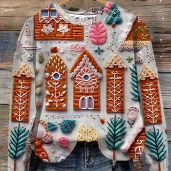 Рождество Осень и зима Новый элемент толстовки стиль печати свитера женские 3D печать модные топы подростков девочек одежда S