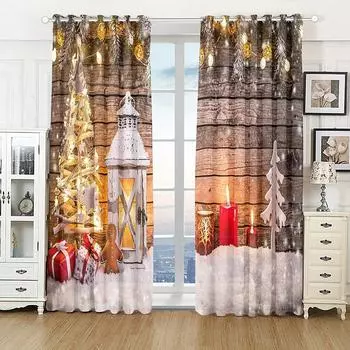 Рождество, праздничные шторы для рождественской елки, шторы с цифровой печатью для гостиной, украшение комнаты, кухни, гостиной W50xH130(CM)x2PCS&HOOK