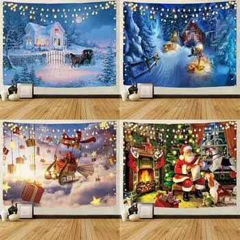 Рождество Рождественская снежная сцена Санта-Клаус Рождественский подарок Фон Украшение Гобелен Рождественская вечеринка Гобелен 100x75cm