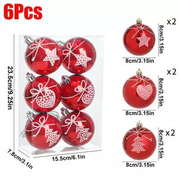 Рождество Рождественские украшения Новогоднее украшение Рождественские шары Милые украшения для дома Изысканные 6 шт. 8CM красный