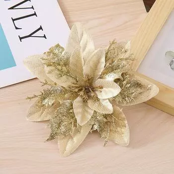 Рождество Рождество Цветочные Аксессуары Украшения Рождественские Украшения Рождественская Елка Имитация Цветка Золотая Пыль Пластиковый Цветок Венок Flower + rod + clip 6PCS