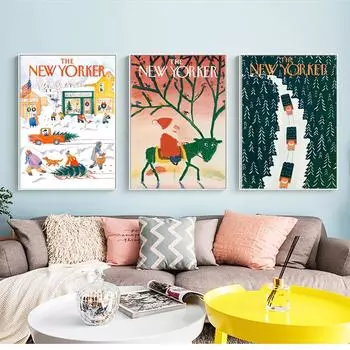 Рождество Санта-Клаус конфеты винтажная обложка журнала настенное искусство холст картины постеры и принты настенные картины для декора спальни без рамки 21*30cm No Frame