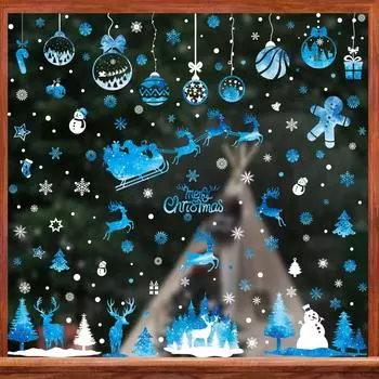Рождество Санта-Клаус Рождественская елка Наклейка на стекло окна Снежинка Стена DIY Наклейки 2025 Наклейка на окно комнаты Новогоднее украшение дома Hanging Ball-1
