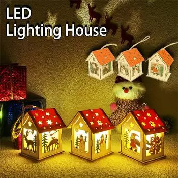 Рождество Светодиодный светильник Деревянный домик Санта-Клауса Рождественская елка Подвесное украшение Светящийся замок Детский подарок Новый год Snowman