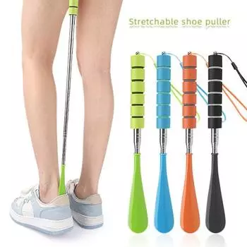 Рожок для обуви из нержавеющей стали с телескопической противоскользящей ручкой для пожилых мужчин, женщин, детей, пожилые ботинки для повседневного спорта зелёный