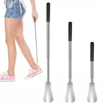 Рожок для обуви с длинной ручкой, телескопический рожок для обуви, 31–65 см, гладкий металлический выдвижной рожок для обуви, прочный рожок для обуви с длинной ручкой для мужчин, женщин, детей чёрный/серебряный