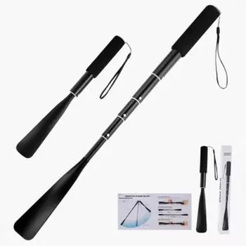 Рожок для обуви. Выдвижная длинная ручка. Подходит для всех размеров. Экономия труда. Удобная в носке обувь. Эргономичная, простая в эксплуатации. Помощник для обуви. Поставка для ежедневного использования. чёрный