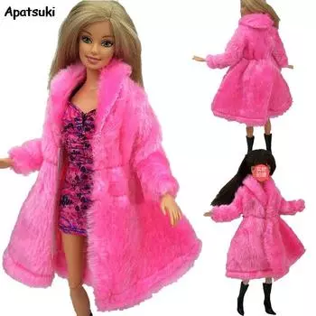 РОЗОВАЯ зимняя длинная шуба для куклы Барби, наряды, одежда для кукольного домика 1/6 BJD, аксессуары для модной куклы, одежда для кукол 1:6 розовый