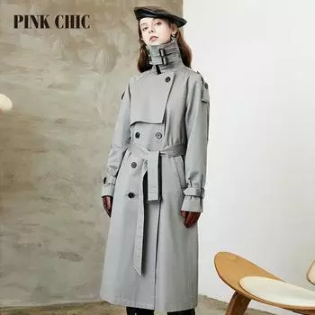 РОЗОВЫЙ ШИК, новинка, британская весенне-осенняя ветровка с воротником с лацканами, стильный женский Тренч до колена с темпераментной талией, утонченный Тренч 610 S чёрный